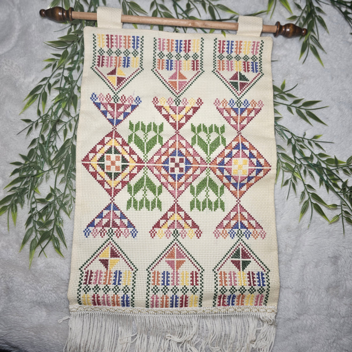 Blooming Heritage: Embroidered Wall Art with Floral Designs