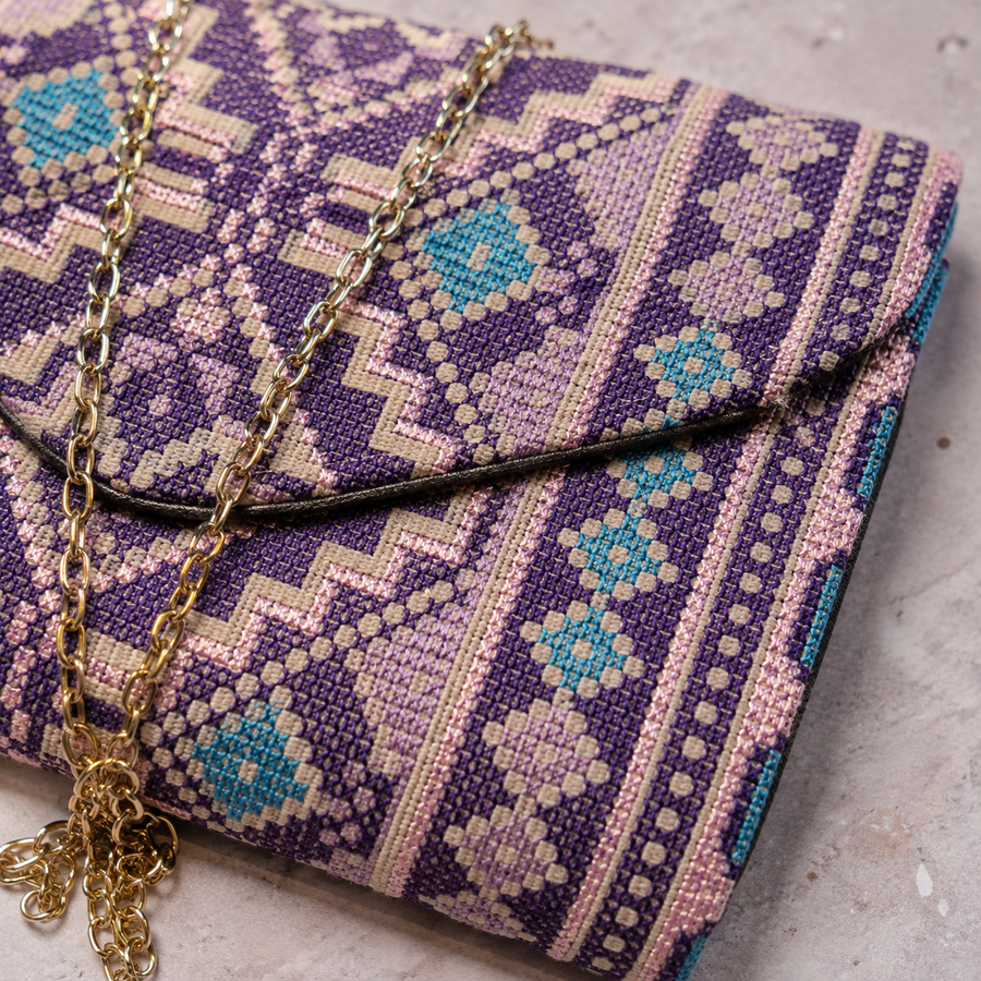 Violet Mosaic Palestinian-Inspired Mini Chain Bag