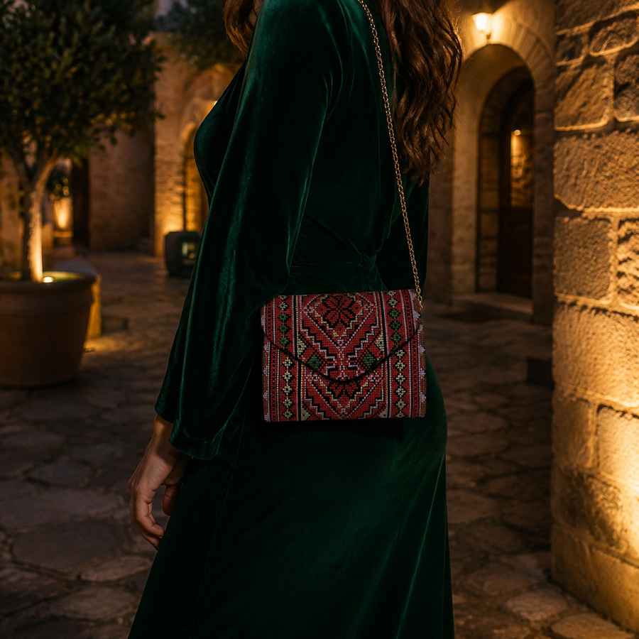 Crimson Garden Palestinian Tatreez Mini Chain Bag