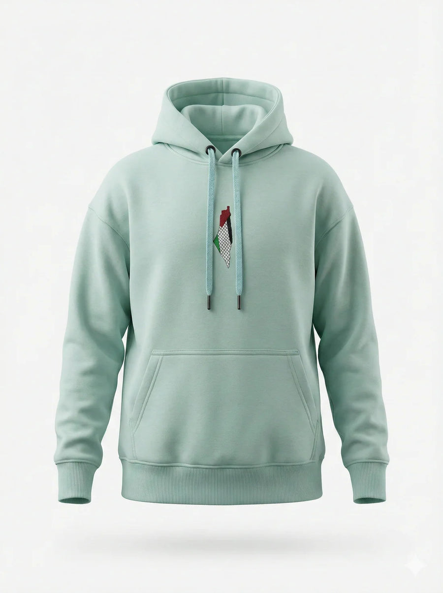 Palestine Culture Egyptian Cotton Hoodie – Front Map Print & Heritage Back Design