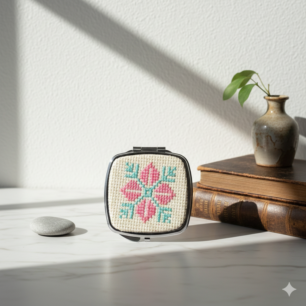 Miroir de poche Tatreez palestinien – Fabriqué à la main | 100 % fait main | Design authentique
