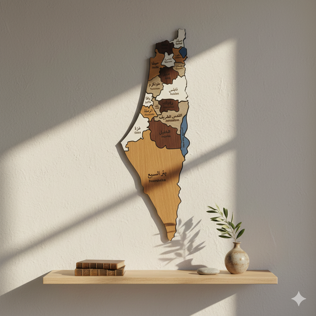 Palestine Wooden Map Wall Art – Engraved Cities | Premium Handmade Decor