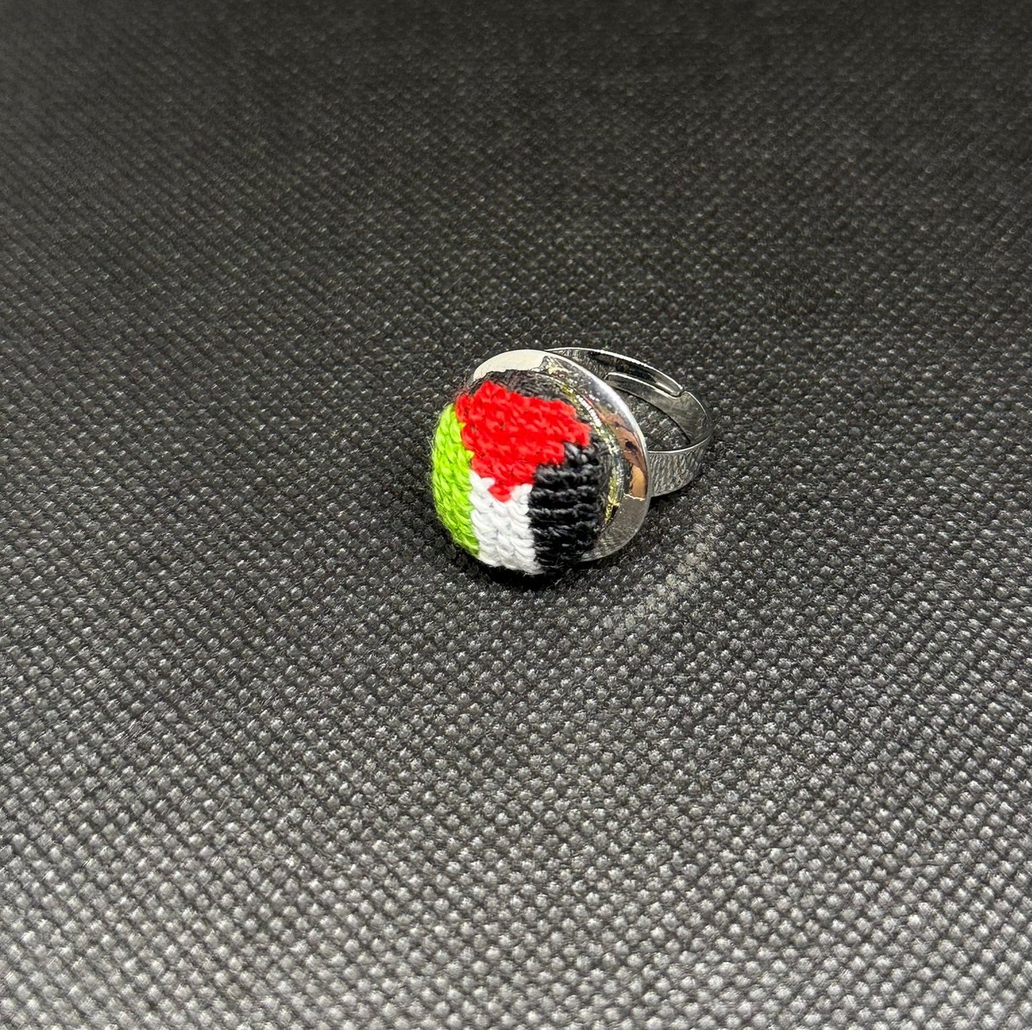 Round Silver Tatreez Palestine Flag Ring