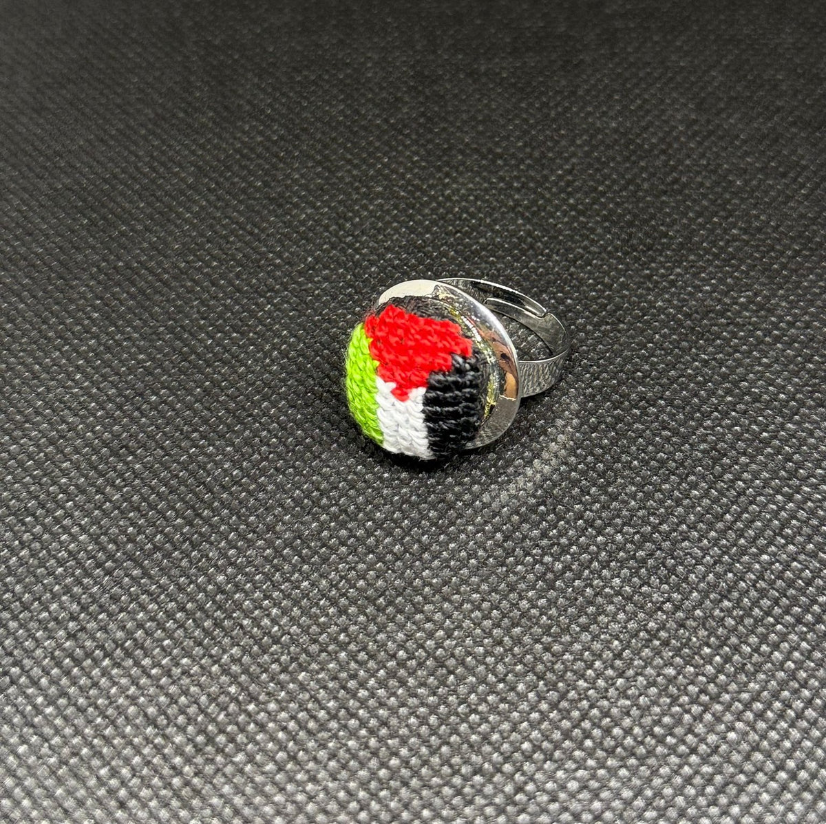Bague Drapeau Palestine en Argent Rond Tatreez