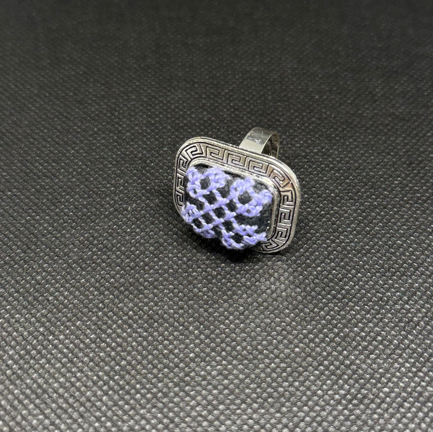 Square Silver Tatreez Embroidered Ring
