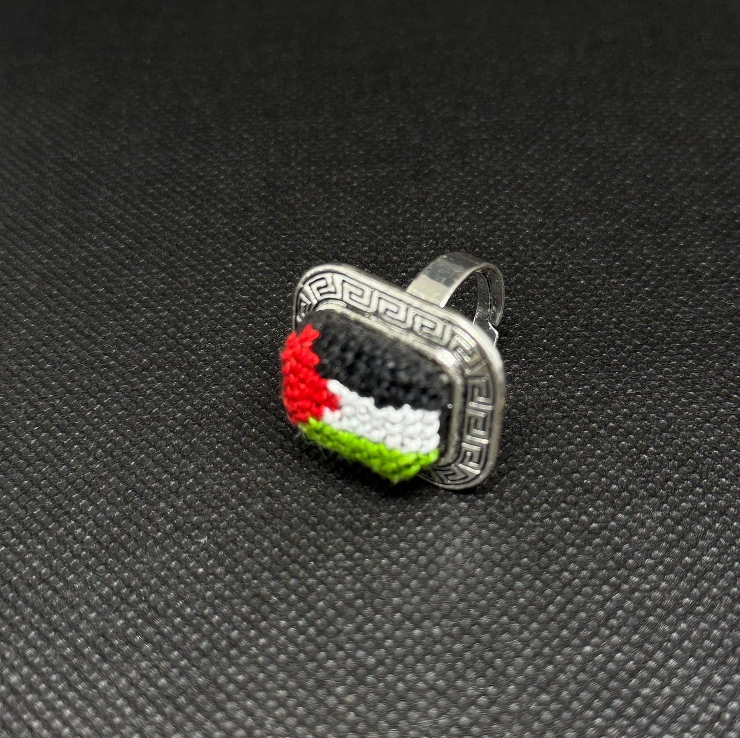 Square Silver Tatreez Palestine Flag Ring