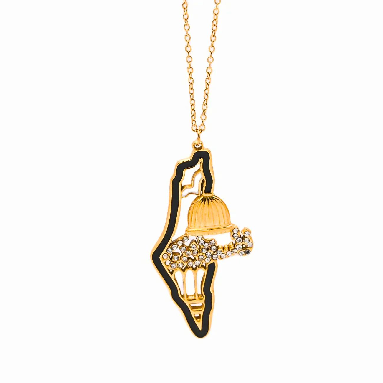 ✨ Palestine Map Necklace — Dome of the Rock Design (Gold Plated) ✨