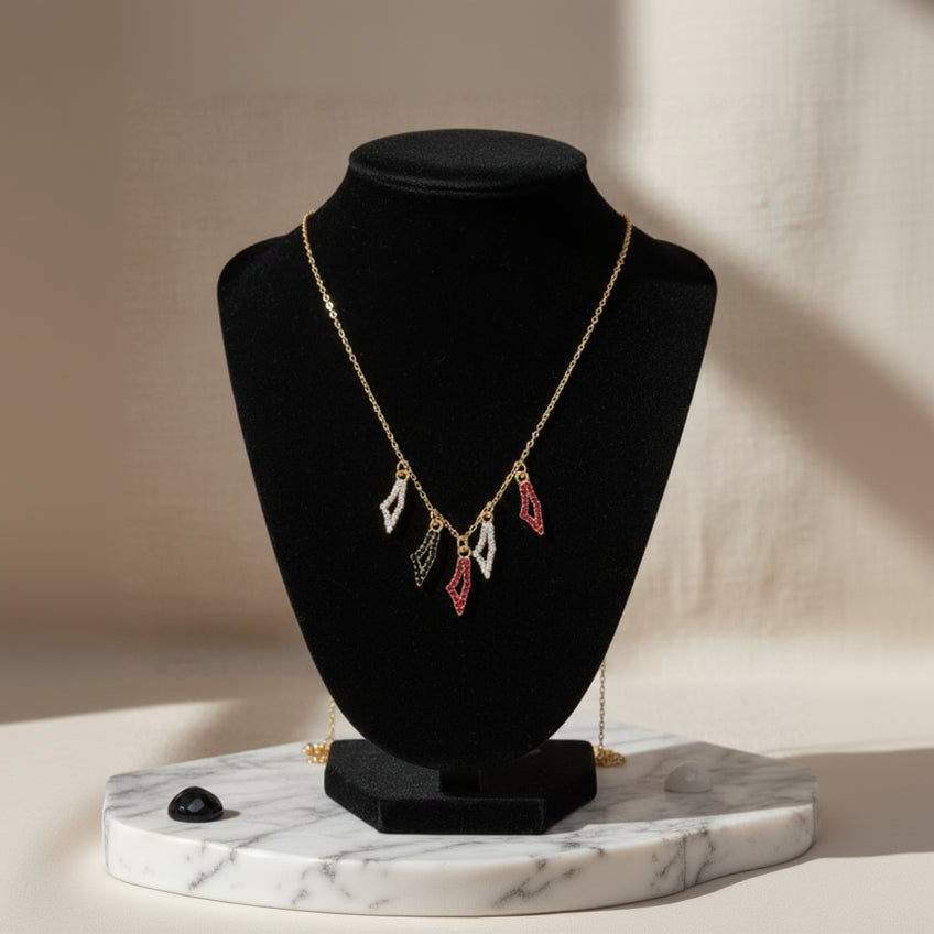 Palestinian Kufiyah Charm Necklace – Red, Black & White Tatreez-Inspired Pendant