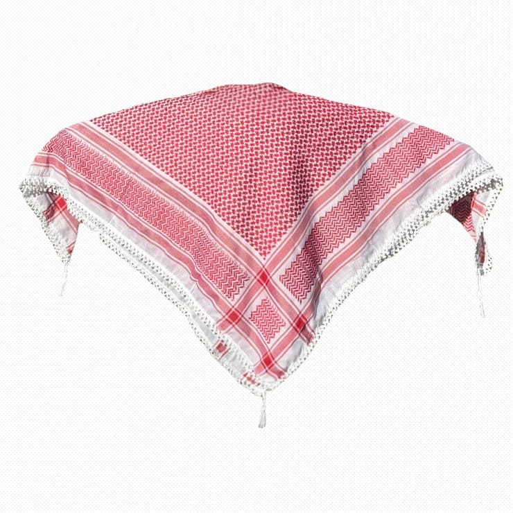 Palestinian Heritage Keffiyeh | 🔴Dark Red on White