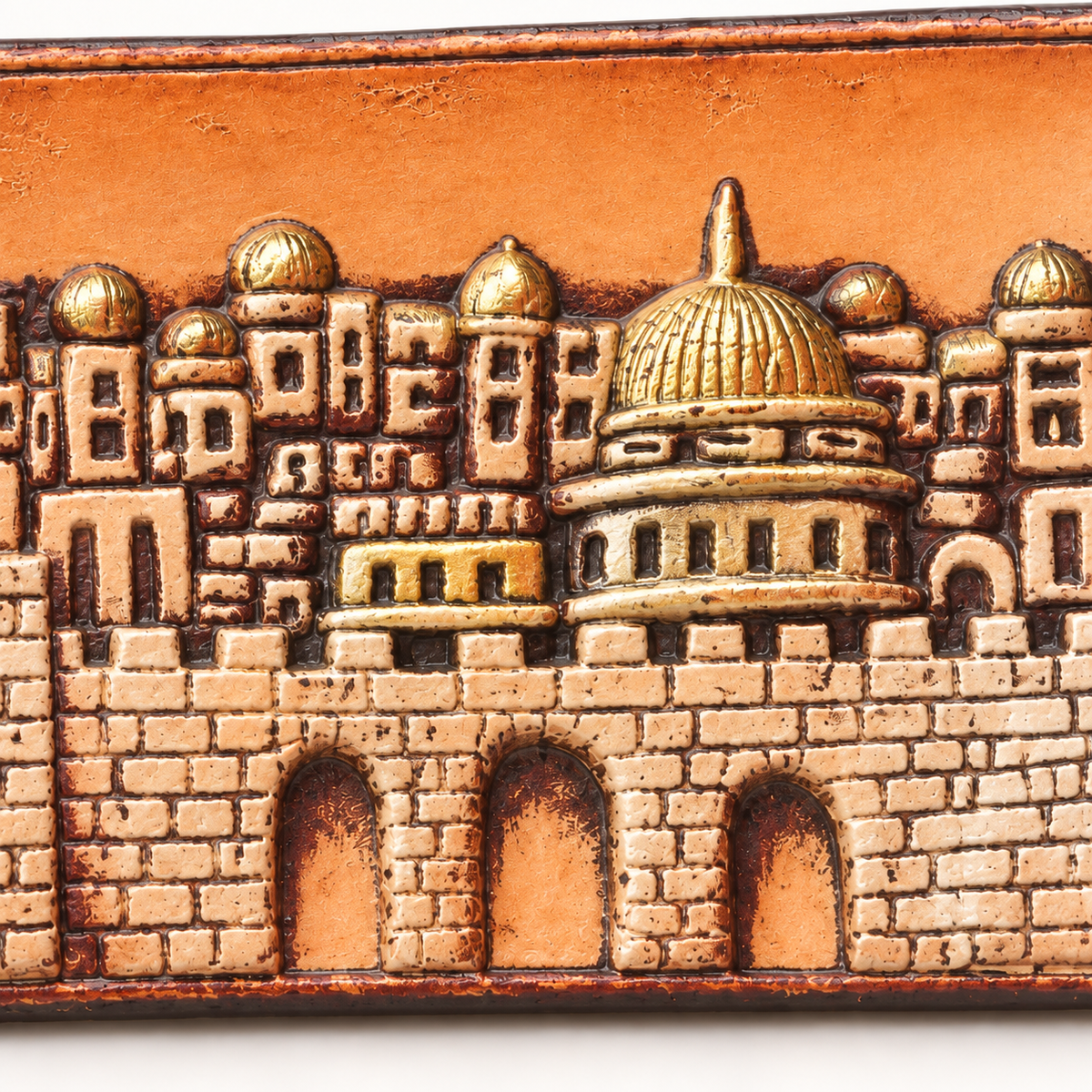 Warm Orange Jerusalem City Relief Plaque — detail of the visible front design.