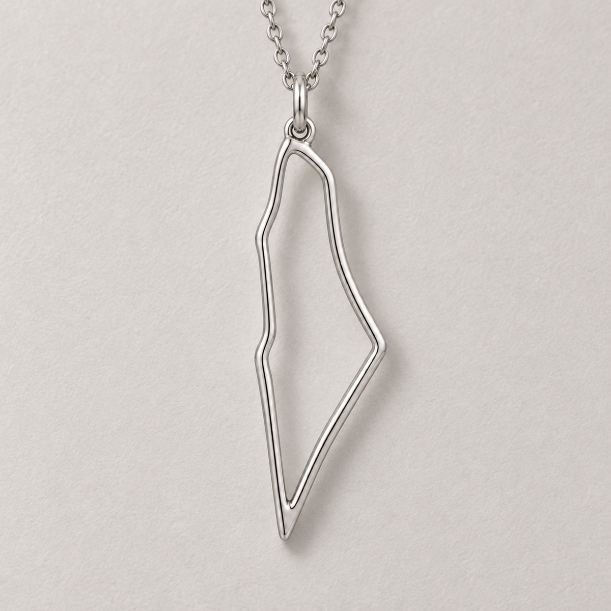 Open Palestine Map Necklace – Silver Tone — detail of the visible front design.