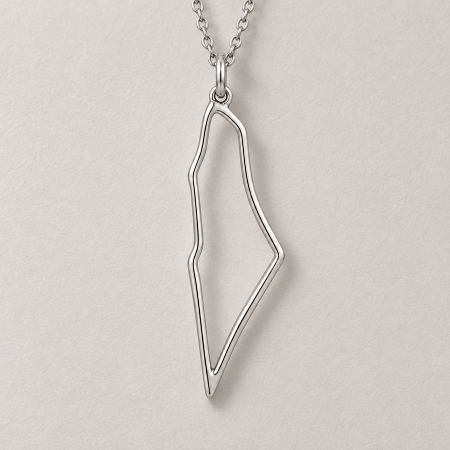 Open Palestine Map Necklace – Silver Tone
