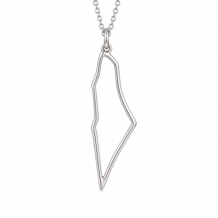 Open Palestine Map Necklace – Silver Tone
