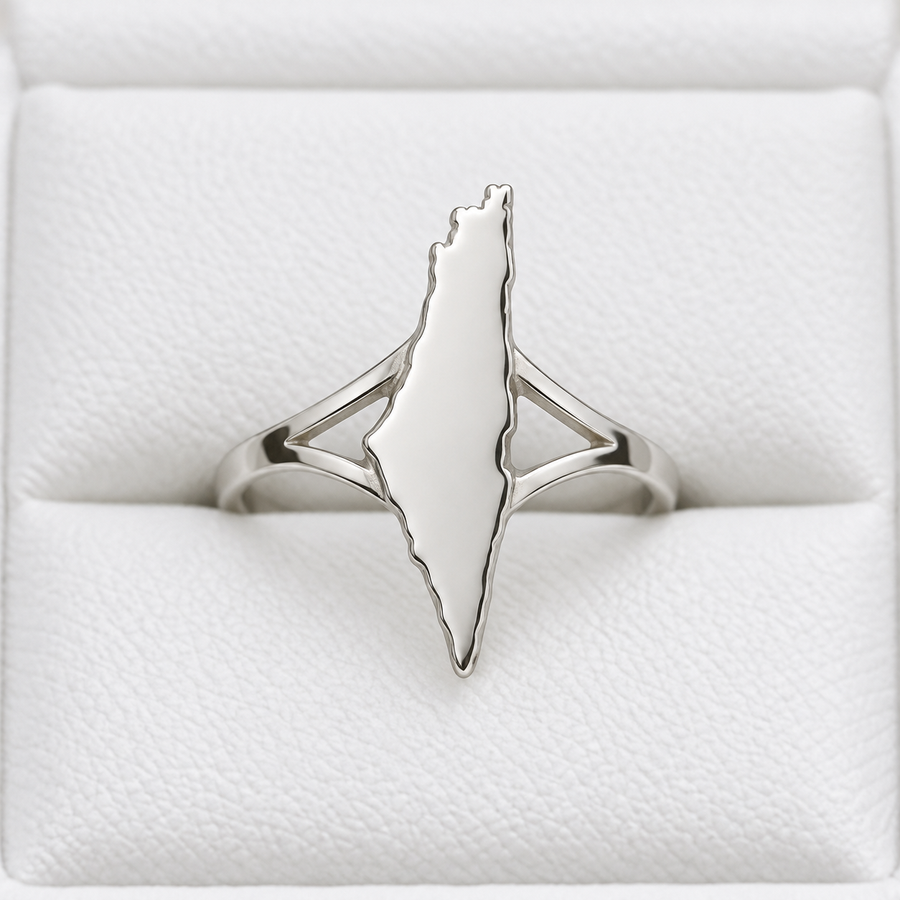Solid Palestine Map Ring – Silver Tone