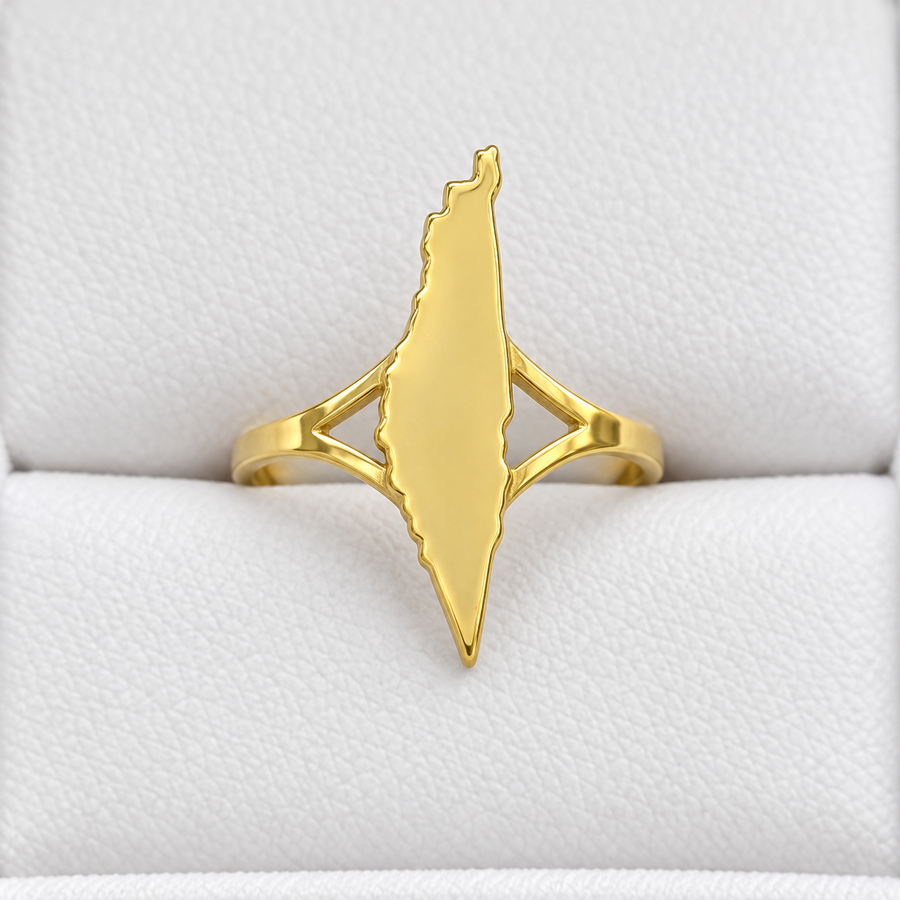Solid Palestine Map Ring – Gold Tone