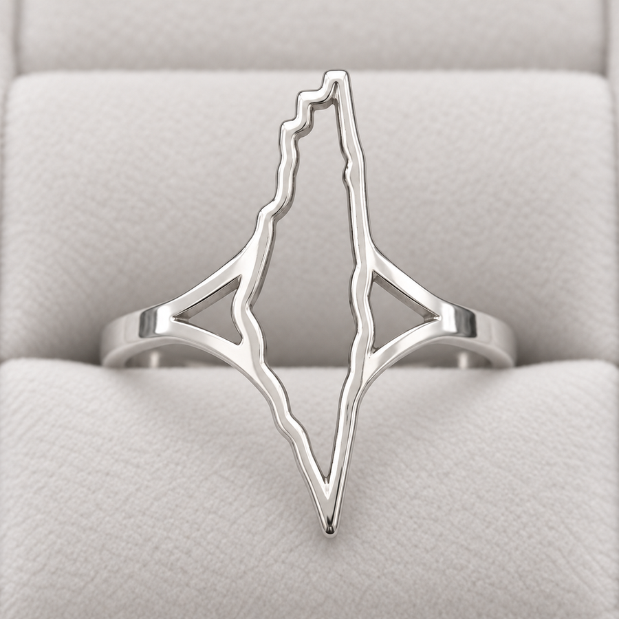 Open Palestine Map Ring – Silver Tone
