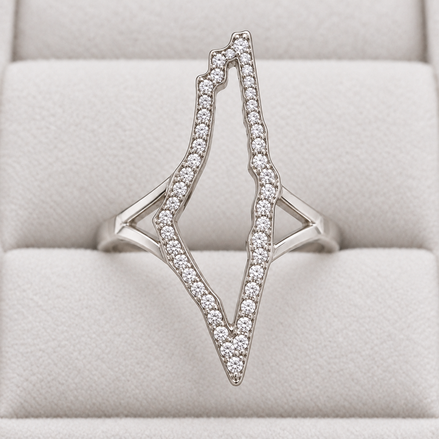 Clear-Stone Open Map Ring – Silver Tone