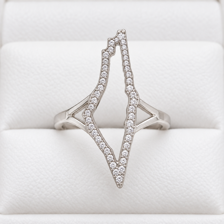 Clear-Stone Open Map Ring – Silver Tone