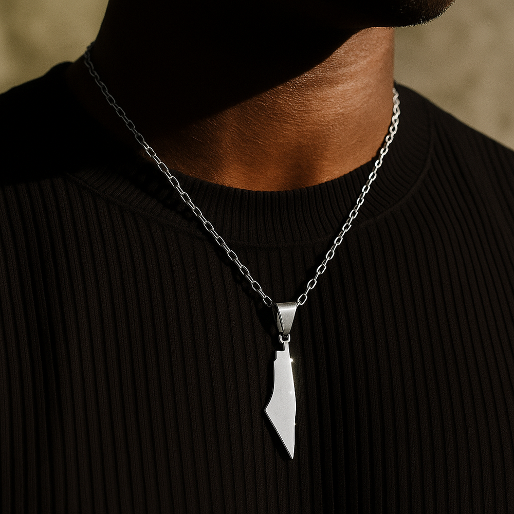 Palestine Map Pendant Necklace – Minimalist Stainless Steel & Gold Finish