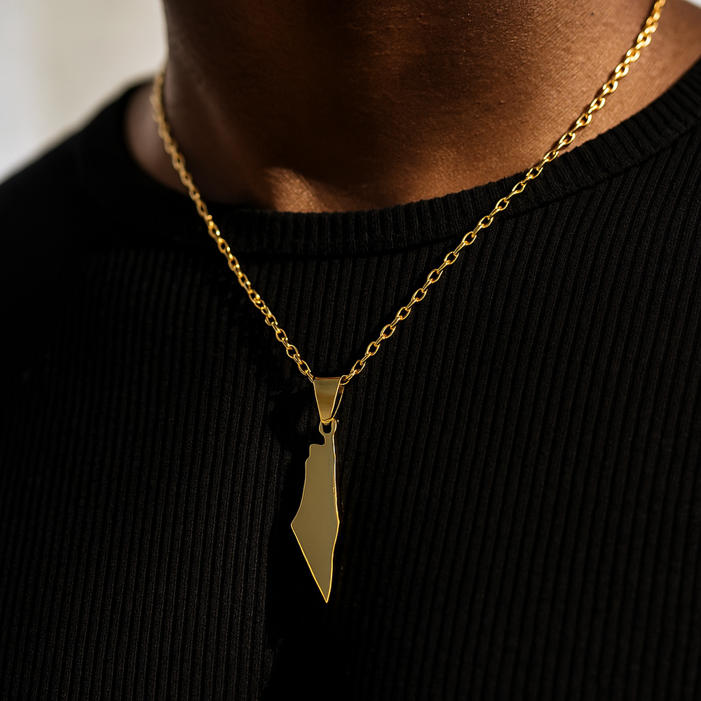 Palestine Map Pendant Necklace – Minimalist Stainless Steel & Gold Finish