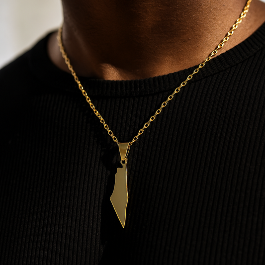 Palestine Map Pendant Necklace – Minimalist Stainless Steel & Gold Finish