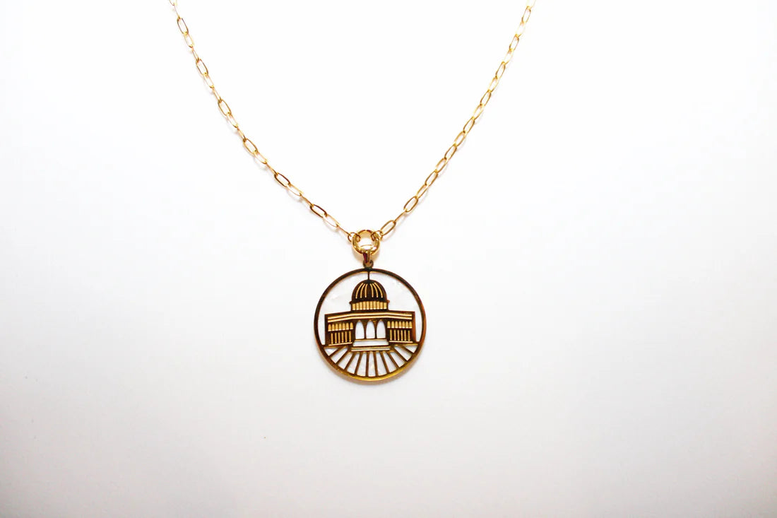 Dome of the Rock Round Pendant Necklace – Gold Finish | Elegant Palestinian Jewelry | 100% Stainless Steel