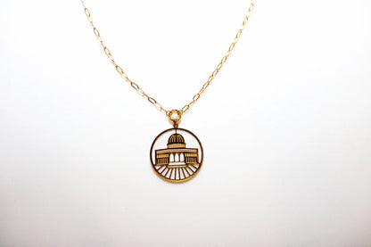 Dome of the Rock Round Pendant Necklace – Gold Finish | Elegant Palestinian Jewelry | 100% Stainless Steel
