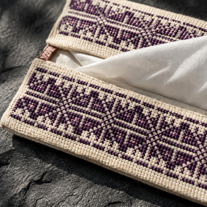 Cream & Violet Palestinian Tatreez Tissue Box Cover