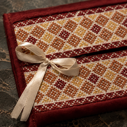 Burgundy Bow Palestinian Tatreez Tissue Box Cover