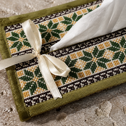 Olive Green Bow Palestinian Tatreez Tissue Box Cover
