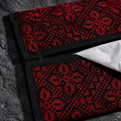 Black & Red Palestinian Tatreez Tissue Box Cover with Tassels