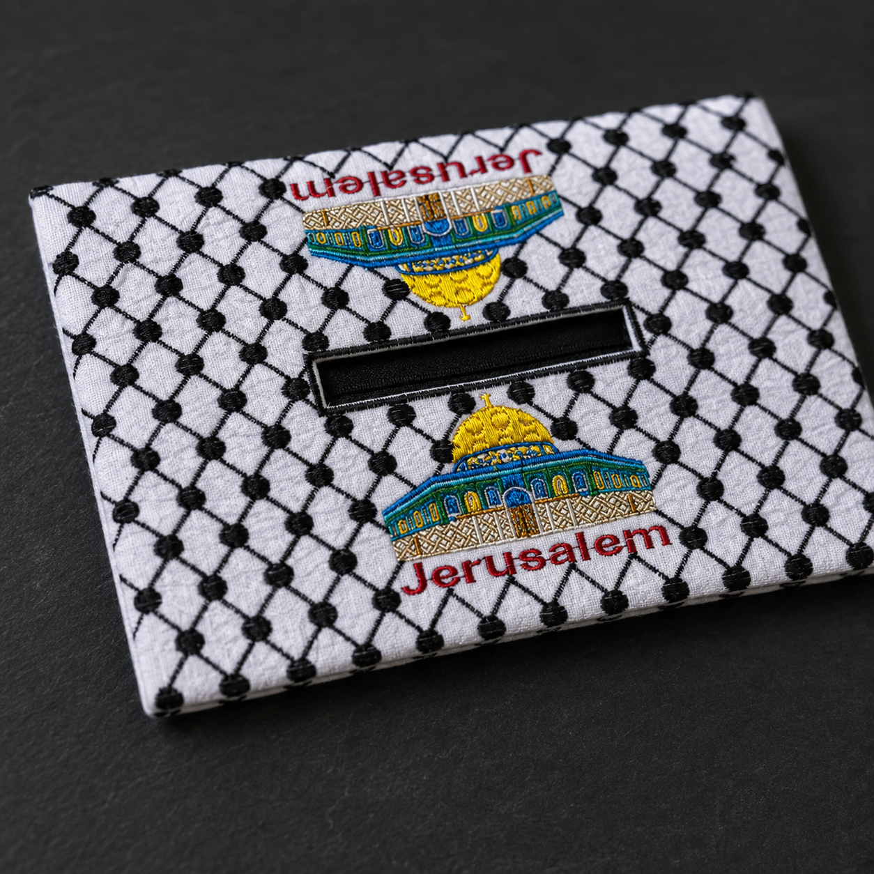 Jerusalem Keffiyeh Embroidered Tissue Box Cover