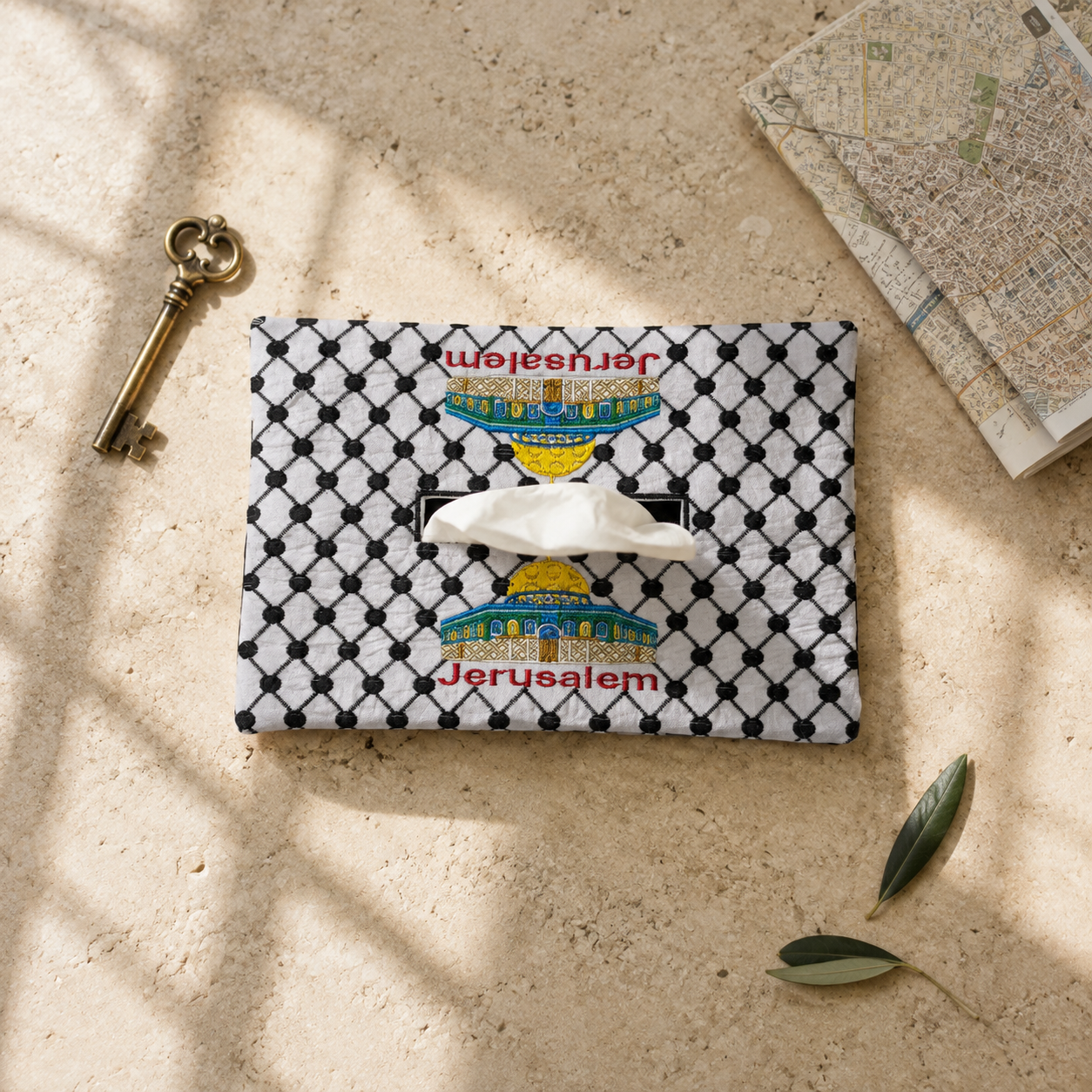 Jerusalem Keffiyeh Embroidered Tissue Box Cover
