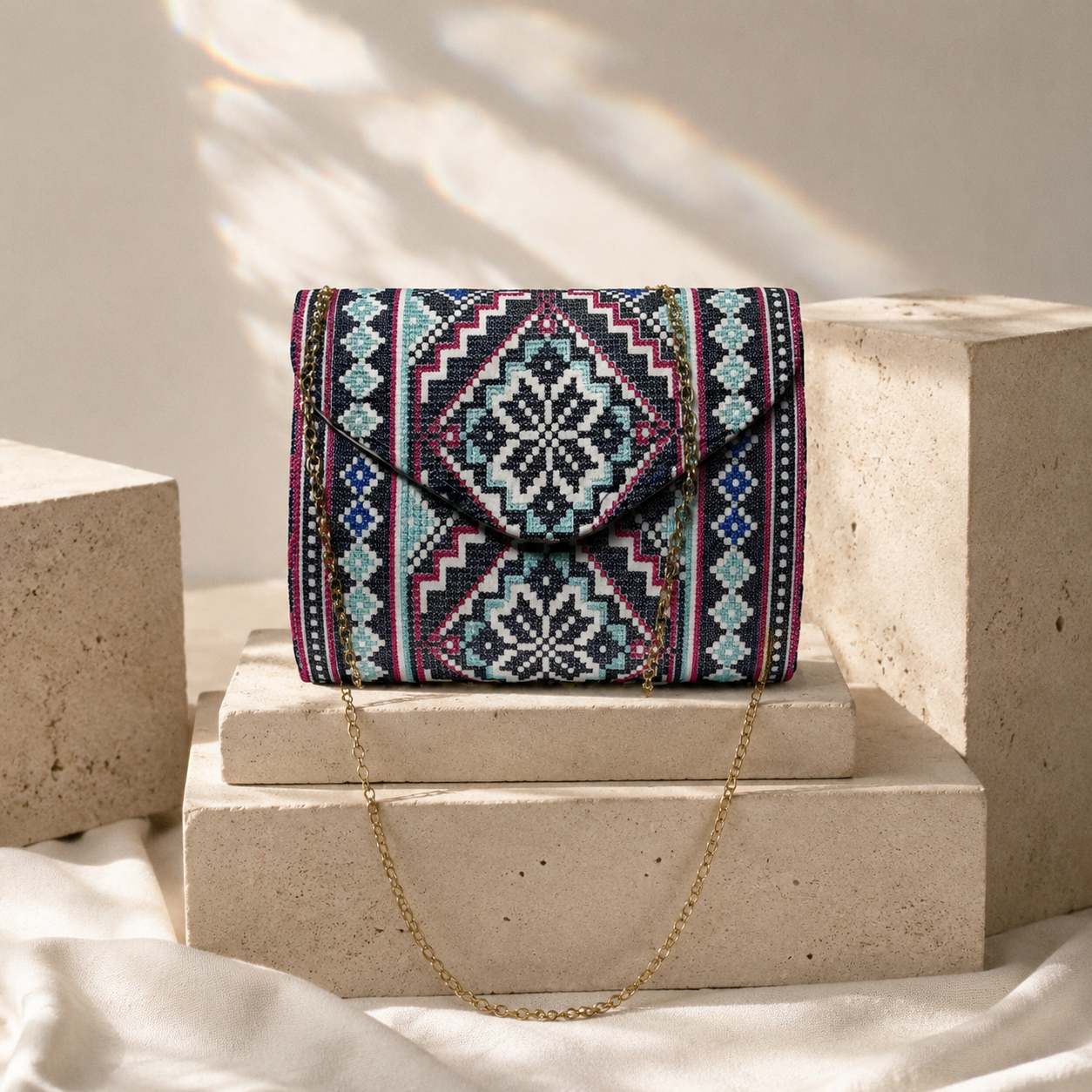 Pastel Mosaic Palestinian-Inspired Mini Chain Bag