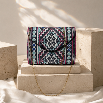 Pastel Mosaic Palestinian-Inspired Mini Chain Bag