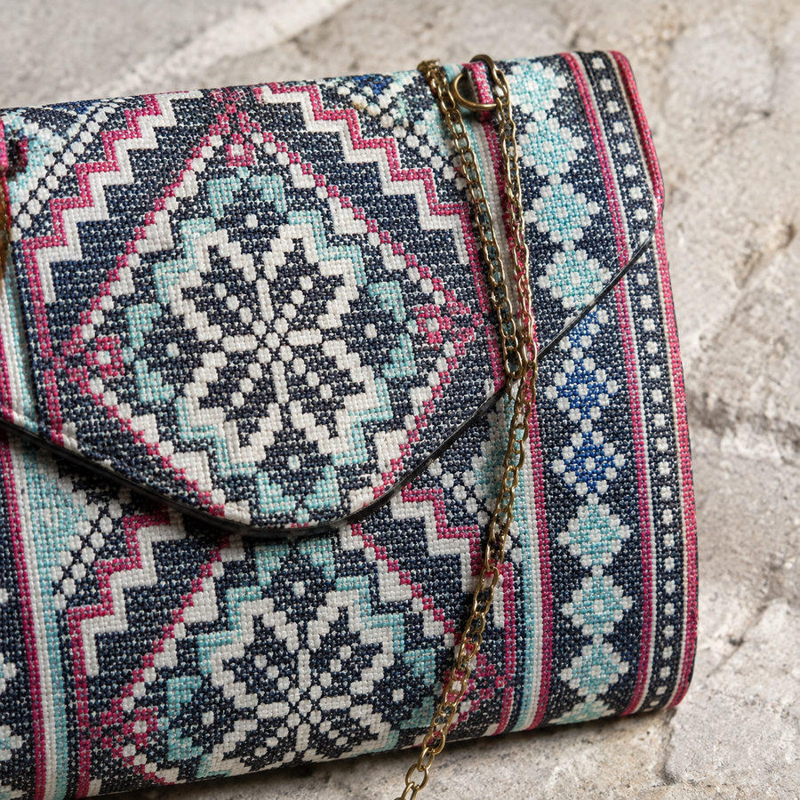 Pastel Mosaic Palestinian-Inspired Mini Chain Bag
