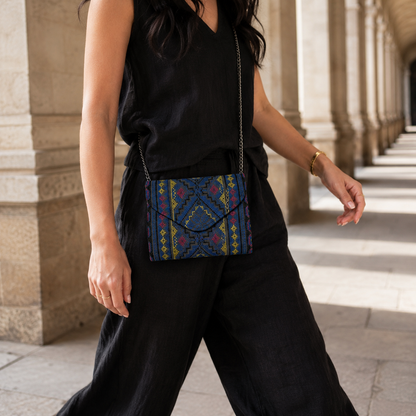 Royal Blue Palestinian Tatreez Mini Chain Bag