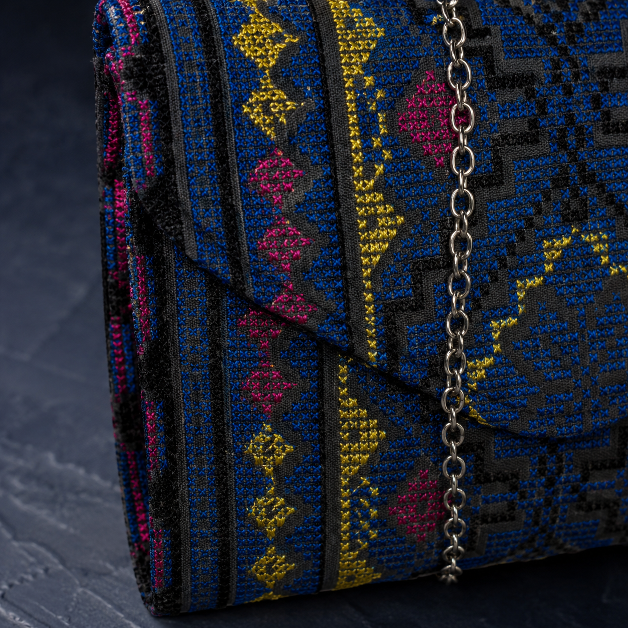Royal Blue Palestinian Tatreez Mini Chain Bag