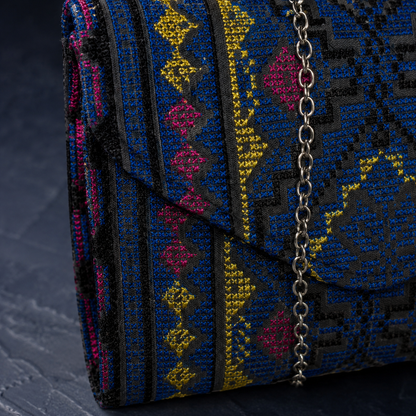Royal Blue Palestinian Tatreez Mini Chain Bag