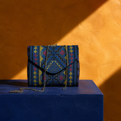 Royal Blue Palestinian Tatreez Mini Chain Bag