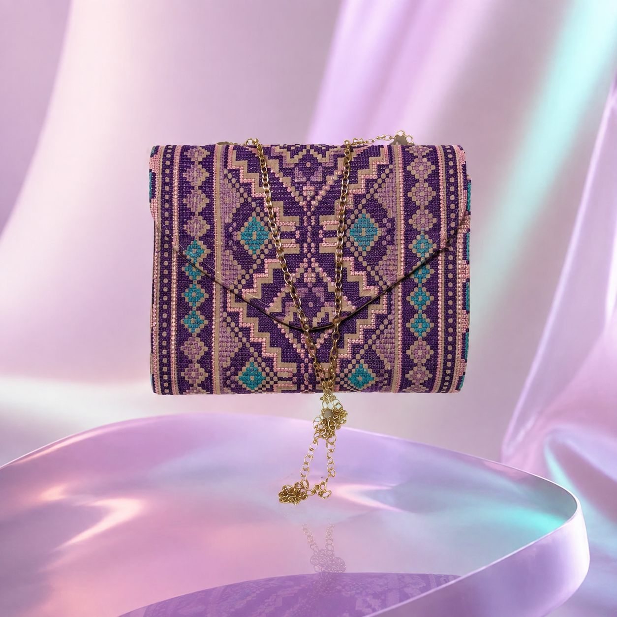 Violet Mosaic Palestinian-Inspired Mini Chain Bag
