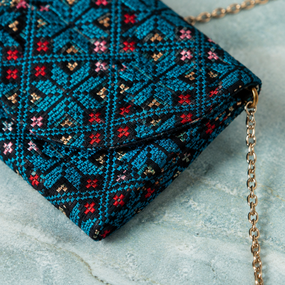 Turquoise Palestinian Tatreez Mini Chain Bag