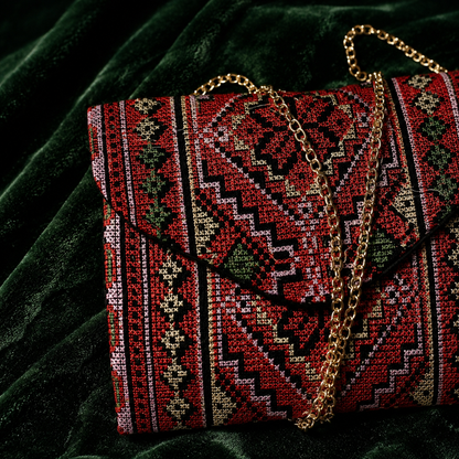 Crimson Garden Palestinian Tatreez Mini Chain Bag
