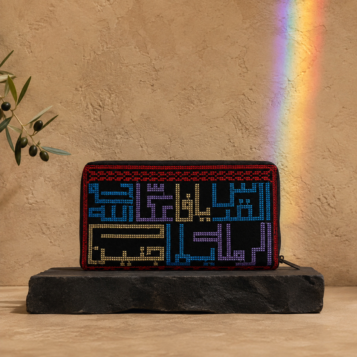 Colorful Arabic Calligraphy Embroidered Zip Wallet