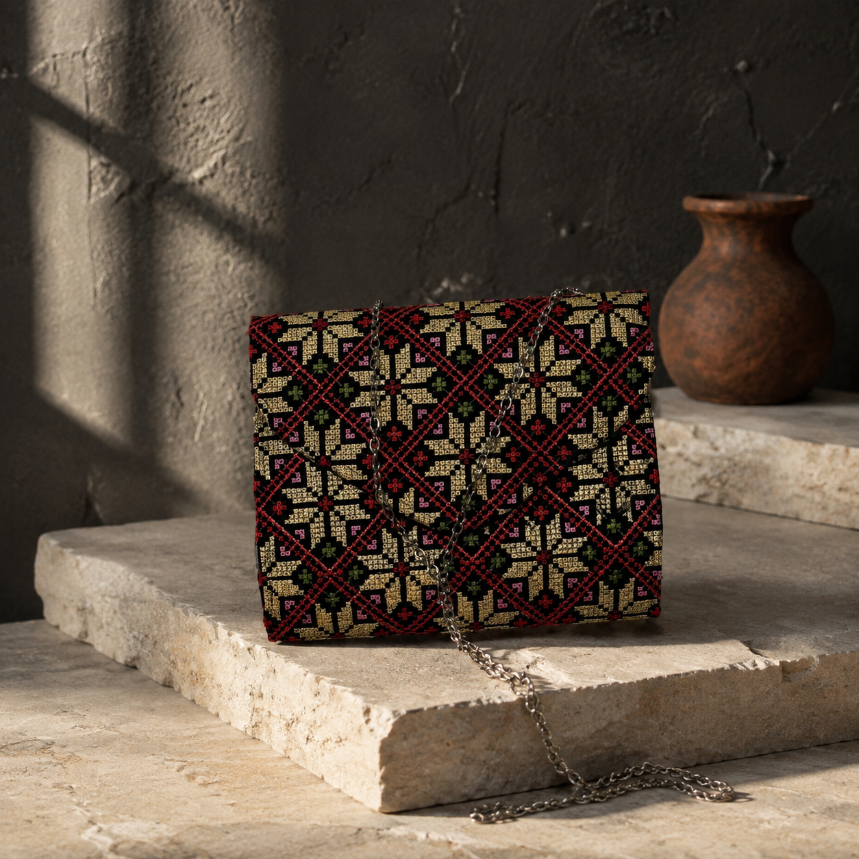 Golden Mosaic Palestinian Tatreez Mini Chain Bag