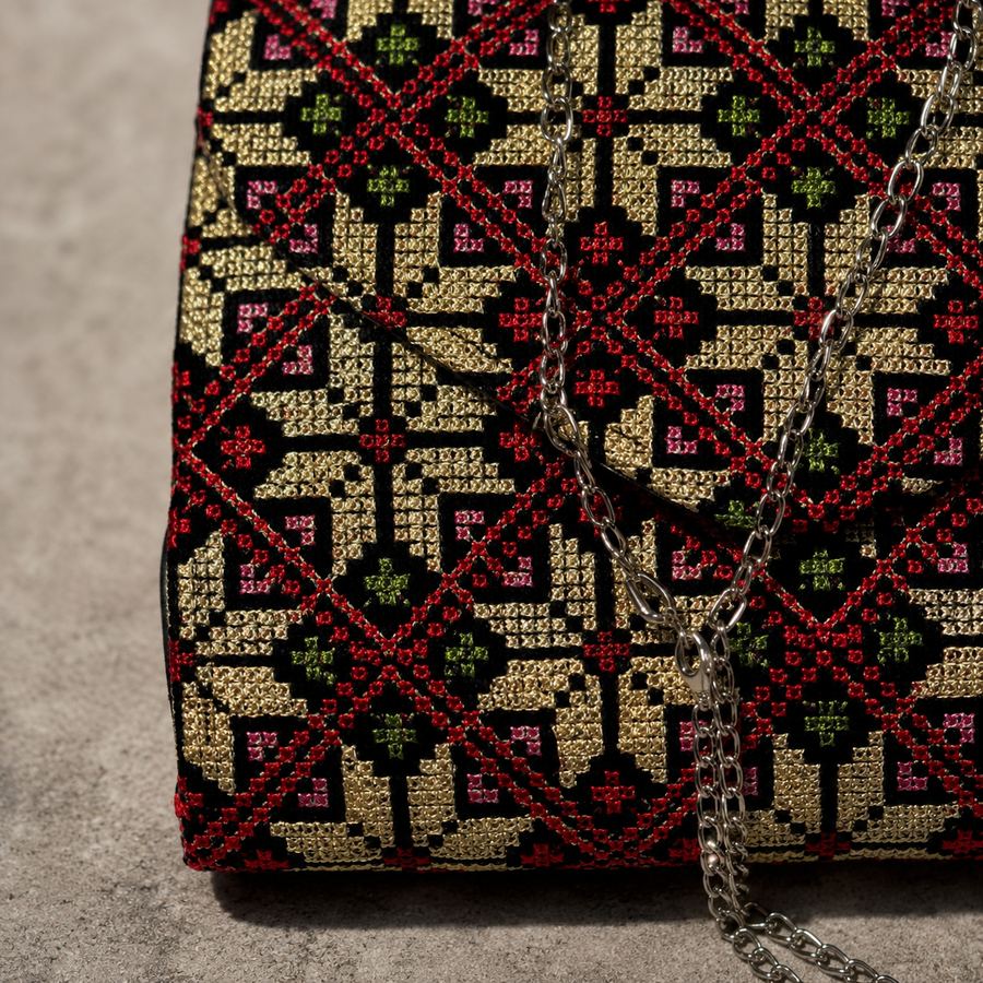 Golden Mosaic Palestinian Tatreez Mini Chain Bag