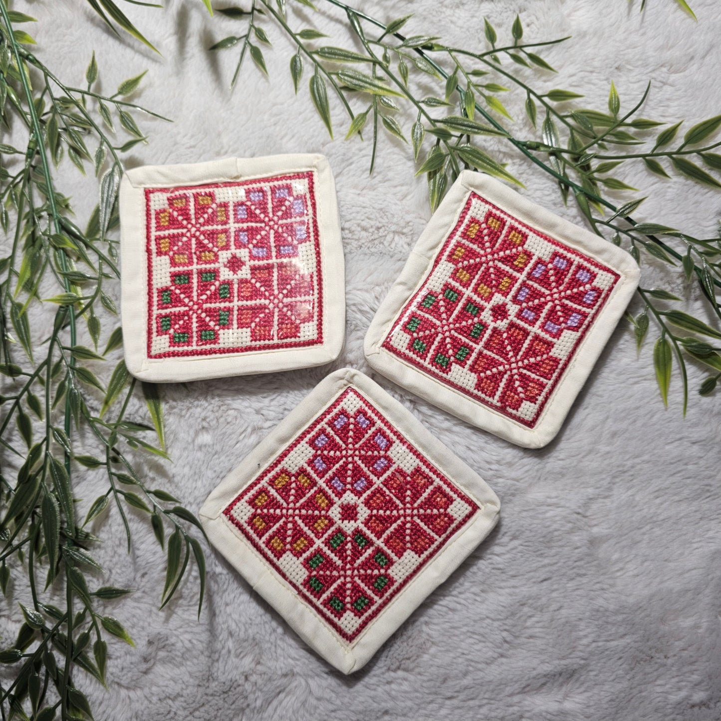 Handcrafted Palestinian Embroidered Coasters – Authentic Cultural Art