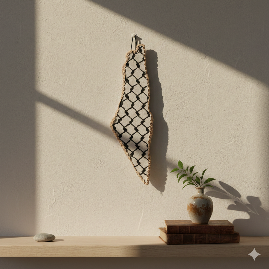 Handcrafted Keffiyeh-Pattern Palestine Wall Hanging – Minimalist Heritage Decor
