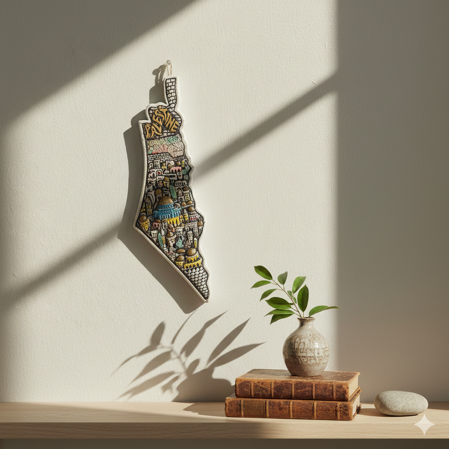 Décoration murale 3D faite à la main de la Palestine – Carte colorée en relief