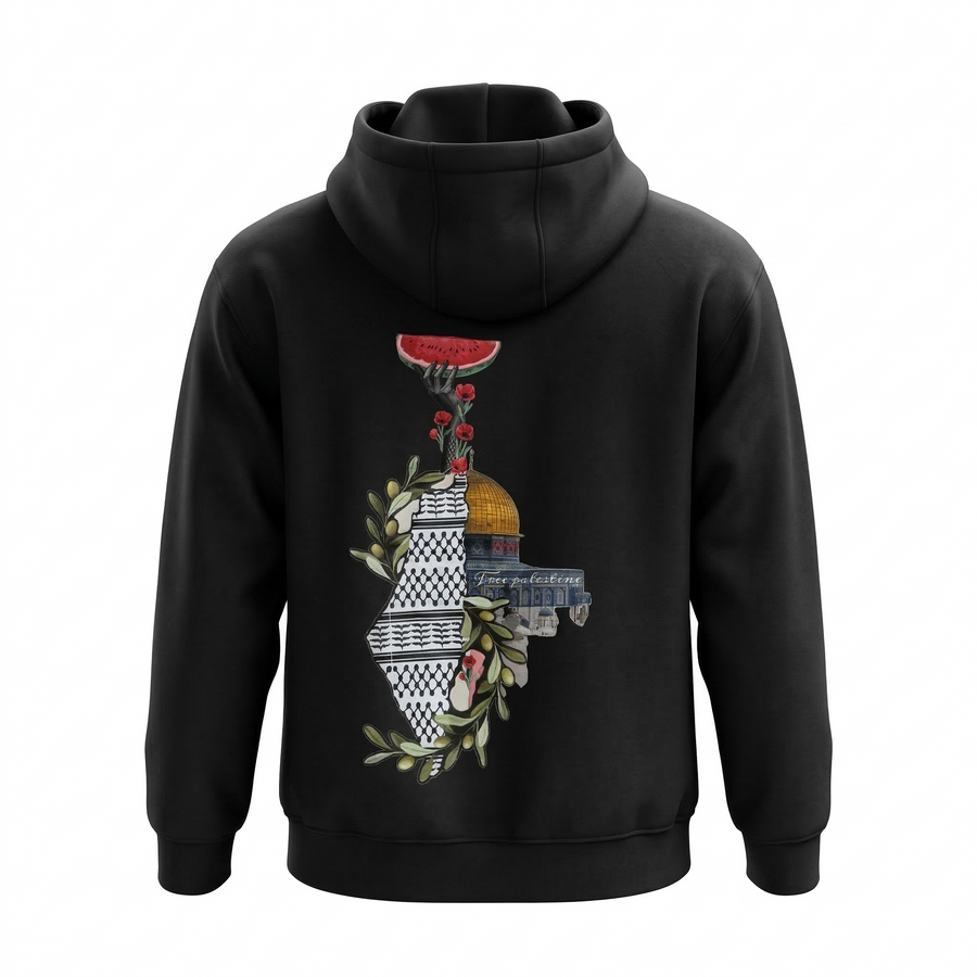 Palestine Heritage Egyptian Cotton Hoodie – Map & Cultural Artwork Print